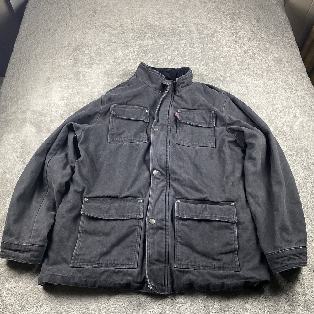Levis Thick Coat Full‎ Zip Mens Large Black Long Sleeve